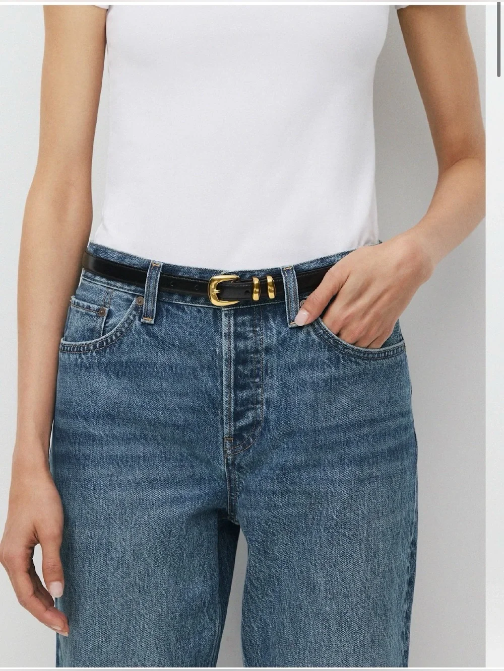 Aritzia Legendary Solid Brass Leather Slim Belt